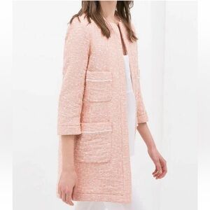 Zara NWT Peach Light Pink Jacquard Tweed Blazer Jacket With Pockets Size Small